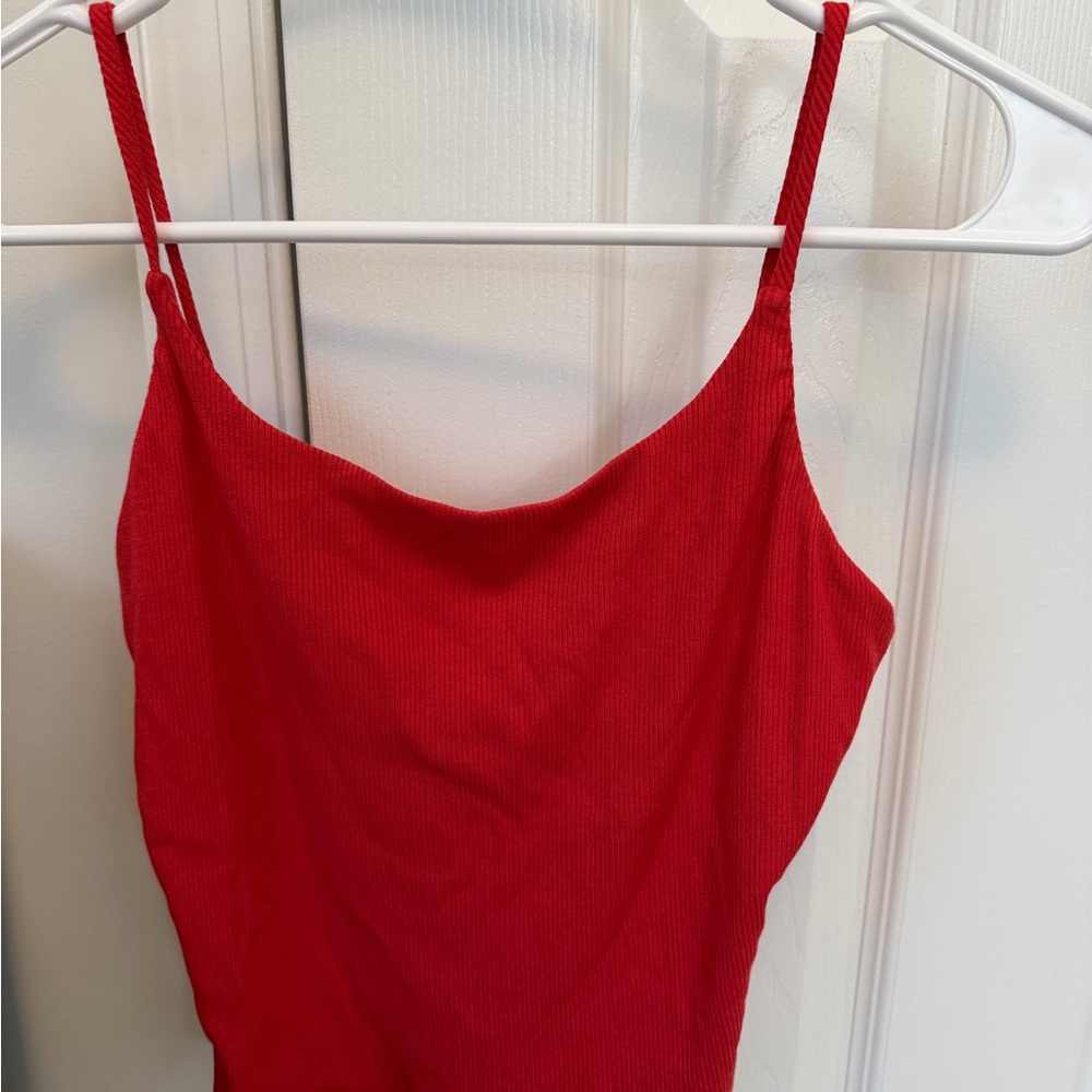 Lulu's Red Ribbed Spaghetti Strap Camisole